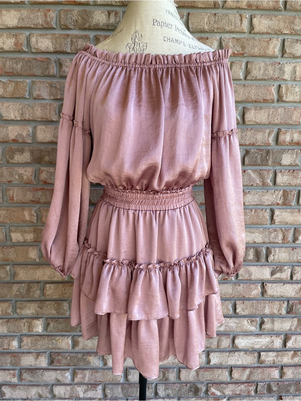 Misa Los Angeles Off-Shoulder Long Sleeve Ruffled Detail Mini Dress